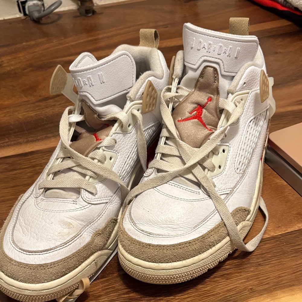 Jordan Athletic Shoes White and Tan with Red Highlights